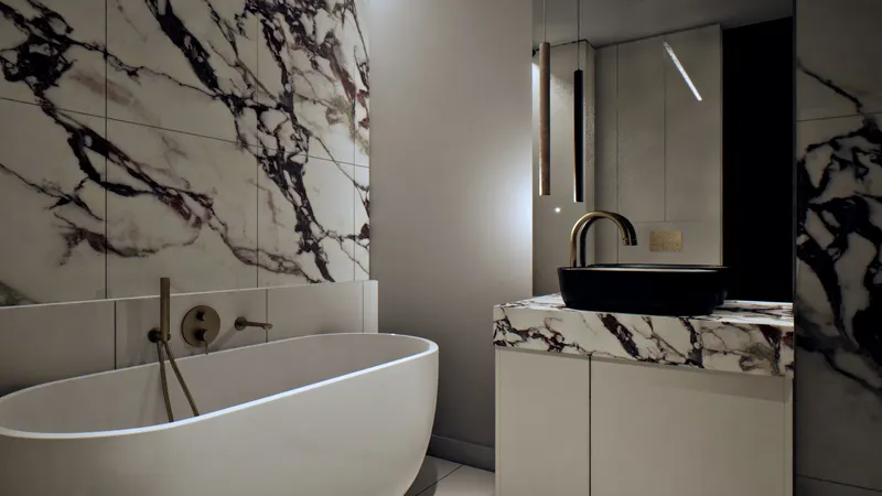 Łazienka 5,38 m² z wanną wolnostojącą i prysznicem walk-in