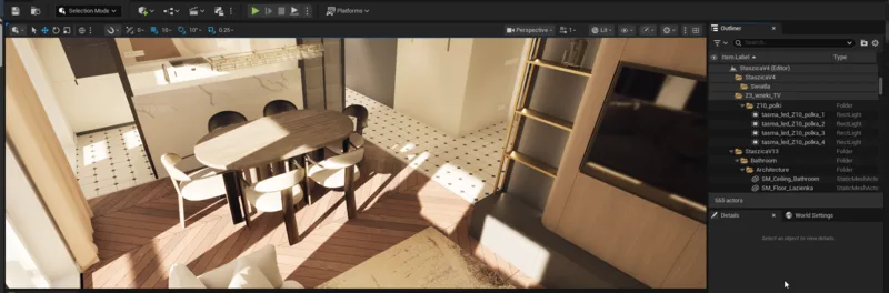Scena projektu pokazowego otwarta w edytorze Unreal Engine 5